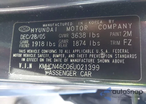 2006 Hyundai Accent Gls z USA, uszkodzony, nr VIN KMHCN46C06U021399